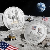  Herdenkingsmunt voor de Apollo 11 en Artemis II maanmissies, eerbetoon aan de maanlanding van het Amerikaanse ruimtevaartprogramma (1969-2026), verzamelobject voor astronauten en raketten, historisch ruimtevaartmemorabilia, cadeau