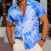 preiswerte Geometrische Muster-Herren Hippie Tie Dye Print Hemd Sommerhemd Knopfhemd Kurzarm Modisch lässig Outdoor Urlaub Alltagskleidung Sommer Frühling Umlegekragen 3D-Druck Hemden mit Kragen Eine Tasche vorne Blau Rosa Purpur