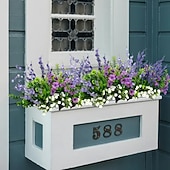 preiswerte Künstliche Blume-18 künstliche Blumensträuße für den Außenbereich, lila-violett-lavendelfarbener Kunststrauß, UV-beständig &amp;wasserfeste, dekorative Begrünung für drinnen und draußen, Blumenarrangement für Zuhause,