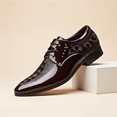 levne Derby boty-Pánské černobílé lakované oxfordské boty s geometrickým vzorem - klasické společenské boty pro formální příležitosti a svatby