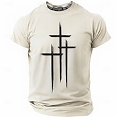  Crosses Faith Bible Christian Three Crosses Men's Minimalist Religious Graphic T Shirt Crew Neck Short Sleeve Inspirational Gift for Him Church Worship Wear Designer Clothing Apparel