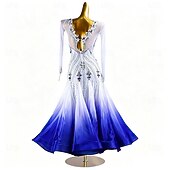 abordables Ropa de Competición-Baile de Salón Vestido Pedrería Plisado Corte Mujer Fiesta Entrenamiento Rendimiento Manga Larga Cintura Alta Licra Poliéster