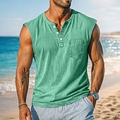 levne Tílka na cvičení-SoftFade™ Pánský tank top vesta podkošile bez rukávů košile bez rukávů Henley léto jednobarevné základní kapsa knoflíky volný dovolená street fialová tričko pro muže