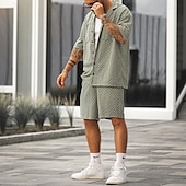 billiga Basic skjortor för män-Herr Skjorta Skjorta set Casual skjorta Strandskjorta Knapp upp skjorta Grön Kortärmad Linjer / vågor Kavajslag Ledigt Dagligen Jacquard Kläder Mode Ledigt Bekväm