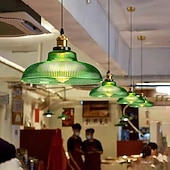 preiswerte Insellichter-Grüne, gestreifte Glas-Pendelleuchte, 1-flammig, großes Kuppeldesign, E27-Fassung, Vintage-Kronleuchter für Kücheninsel, Esszimmer und Café-Bar, 110–240 V