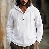 abordables Rue-Homme Chemise Chemise en lin Chemise d'été Tenue de plage Chemise à capuche Chemises à rayures Bandes verticales Occasionnel Vacances Noir Blanche bleu marine Vert manche longue Sweat à Capuche Ét