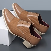 cheap Oxford Shoes-Men's Tan Woven Oxford Shoes Lace-Up Croc-Embossed Formal Dress Shoes Business Footwear for Weddings, Office, Banquets, Parties, Church and Refined Gentleman Style