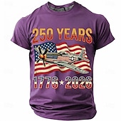  250周年 7月4日 2026年 メンズ 250年 1776-2026 P-51マスタング 戦闘機 グラフィック Tシャツ 短袖 クルーネック 愛国的 USA フラッグ 航空兵 材料 デザイナー衣料 アパレル