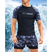 Недорогие Мужская Сёрфинг Одежда-Муж. Стандарт Рашгард из 2 частей Рубашка для серфинга Купальник-шорты Графика Кулиска С компрессионным вкладышем УФ-защита от солнца Быстровысыхающий Дышащий Без рукавов С короткими рукавами