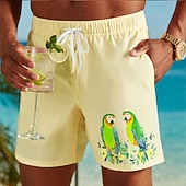  Herren Vogel Tropische Blumen Papagei Badehosen Badeanzüge Badeshorts Boardshorts Mittlere Taille Hawaiianisch Strandurlaub Seitentaschen Netzfutter Elastischer Kordelzug in der Taille Designer