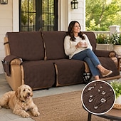 cheap Recliner Cover-3 Seater Anti-Slip Reclining Couch Covers fit Leather Recliner Sofa Water Resistant Anti-Scratch Couch Cover for Double Recliner Split Sofa Cover for Each Seat Furniture Protector with Elastic Straps