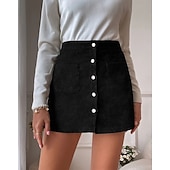 cheap Casual Skirts-Women's Vacation Skirt Fashion Casual Mini High Waist Skirts Plain Pocket Inelastic Daily Street Black Yellow Pink Wine Spring