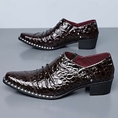 economico Mocassini-Scarpe eleganti da uomo grigie con fibbia e punta affusolata, con stampa coccodrillo e borchie, ideali per matrimoni, banchetti, feste, balli di fine anno, spettacoli teatrali e serate di lusso.