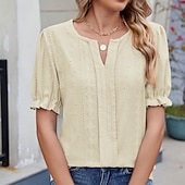 economico T-shirt semplice-Per donna Blusa con texture Top traforato Maglietta traforata Maglietta Traforato Tinta unica Moda Classico Casual Manica Corta Scollo a V Top Regolari Casuale Quotidiano Spiaggia Nero Bianco Rosa