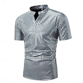 ieftine Topuri-Retro / vintage Discotecă Anii 1980 Tricou Tricou POLO Mâneci scurte Disc Metalic strălucitor Metalic cadrilat Costume de fancy Bărbați Carnaval Petrecere Măr Adulți Cămașă Primavara vara