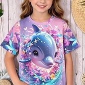 cheap Girl's 3D Animals-Girls' 3D Graphic Animal Cartoon T shirt Tee Short Sleeve 3D Print Summer Spring Active Cute Kids 5-12 Years Casual Daily School Regular Fit
