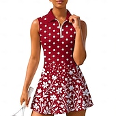 tanie Sukienka damska-Damskie Geometryczny Groszki Kwiatowy Sukienka do tenisa Sukienka sportowa Bez rękawów Kwiaty Oddychający Bransoletka tenisowa Golf Badminton Kołnierz polo Kołnierz zapinany na zamek Sukienka Czarny