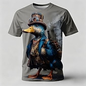 billiga T-shirts med djurmönster-Herr Djur Anka T-shirt Kortärmad T-shirt 3D-tryck Rund hals Skjorta Rolig Ledigt Dagligen Gata Gul Kaki Grå Sommar Vår Kläder S M L XL 2XL 3XL
