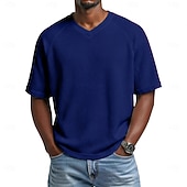 Χαμηλού Κόστους Πλεκτό μπλουζάκι με βάφλα-Άντρες Βάφλα μπλουζάκι Μπλουζάκι μπλουζάκι Κοντομάνικο Λαιμόκοψη V Καλοκαίρι Συμπαγές Χρώμα Μοντέρνα Υψηλής Ποιότητας Καθημερινό Μανίκια Ρεγκλάν Causal Καθημερινά ΕΞΩΤΕΡΙΚΟΥ ΧΩΡΟΥ