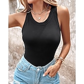  Dames Singlet Effen Modieus Stijlvol Casual Mouwloos Strakke ronde hals Normale tops Dagelijks Uitgaan Weekend Zwart Wit Geel Bruin Groen Zomer Lente