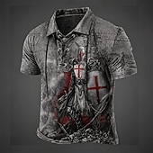 abordables Polo vintage para hombre-Hombre Cruz Templaria Camisetas polo Manga Corta Camisas de polo cuello con cordones Vintage Casual Ropa de calle Ropa Cotidiana Impresión 3D Malla Transpirable Primavera verano Negro Marrón Gris