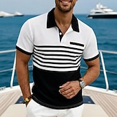 cheap Men's Classic Polo-Men's Golf Shirt Waffle Knit Polo Shirt Casual Business Classic Short Sleeve Fashion Modern Solid Color Striped Buttons Summer Spring Regular Fit White Royal Blue Green Khaki Gray Golf Shirt