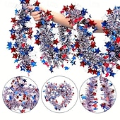  66 stop (20,2 m) vlastenecké dekorace ke 4. červenci, červeno-bílo-modré girlandy s kovovým pozlátkem, girlandy na 4. července pro domácí stromeček, průvod aut, pamětní den, vnitřní a venkovní párty