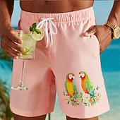 Herren Vogel Tropische Blumen Papagei Badehosen Badeanzüge Badeshorts Boardshorts Mittlere Taille Hawaiianisch Strandurlaub Seitentaschen Netzfutter Elastischer Kordelzug in der Taille Designer