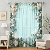 economico Tende trasparenti-Tenda trasparente per finestre, adatta a tutte le stagioni, per camera da letto e soggiorno, con asta, motivo floreale dipinto a inchiostro, effetto morbido e nebbioso, elegante e leggera.