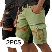 abordables Vacances-Homme Pantalon cargo Shorts cargo Shorts Short décontracté Avec Poches Taille Élastique Bloc de Couleur Uni Longueur Genou Occasionnel Extérieur Vêtements de rue Mode Streetwear Vert + Gris Noir