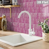 cheap Wall Stickers-10PCS 17x23cm Peel and Stick Thick Pink Purple Mosaic Pattern PVC Wall Stickers, American Vintage Style Self-Adhesive Removable Wallpaper for Renters, for Bedroom Bathroom Cabinet, Easy to Install