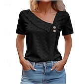 billiga Enkel t-shirt-Dam Texturblus Ögonlock Pointelle-tröja T-shirt Ensfärgat Mode Klassisk Ledigt Kortärmad V-hals Vanliga toppar Ledigt Dagligen Strand Blå Vit Gul Ljusgrön Himmelsblå Sommar Vår