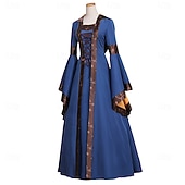 abordables Robe-ancien Médiéval Renaissance Longueur au sol Robe Manches longues Sorcière Col carré Déguisement Femmes Fantaisie Halloween Carnaval Foire de la Renaissance LARP Adultes Robe Printemps