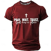  Maglietta da uomo a maniche corte con stampa croce e Bibbia, stampa 3D, girocollo, stile vintage retrò, ideale per festival quotidiani, blu, nero, bordeaux, estate, primavera, taglie S, M, L, XL, 2XL,