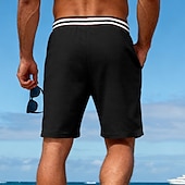 cheap Casual Shorts-Men's Waffle Shorts Shorts Summer Shorts Beach Shorts Casual Shorts Drawstring Pocket Elastic Waist Striped Comfort Breathable Knee Length Outdoor Beach Vacation Vacation Fashion Black White