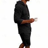 Χαμηλού Κόστους Βαμβακερό Λινό Πουκάμισο-Ανδρικά Πουκάμισο λινό 2 Κομμάτια Σετ πουκαμίσου Και Σορτσάκια Σορτς από λινό Σορτς παραλίας Σειρά Σκέτο Καθημερινά ΕΞΩΤΕΡΙΚΟΥ ΧΩΡΟΥ Διακοπές Με Κουκούλα Μακρυμάνικο Καλοκαίρι Άνοιξη