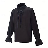 cheap Tops-Gothic Medieval Renaissance Shirt Long Sleeves Vampire Pirate Bard Nobleman Lace up Ruffle Solid Color Fancy Dress Men's Royal Steampunk Halloween Carnival Renaissance Fair LARP Adults Shirt