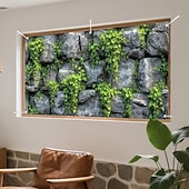 preiswerte Wandteppiche-Rustikale Steinmauer, grüner Efeu, Kletterblätter, natürliche graue Felsen, realistische Textur, Garagentor-Banner, Außenkulisse, Wandteppich für Garten, Hof, Terrasse, Zaun, Heimdekoration