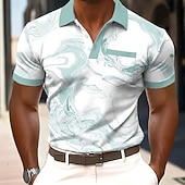 preiswerte Geometrisches Poloshirt für Herren-Herren Marmor Poloshirts Kurzarm Polo-Shirts Hemden mit Kragen Business-Casual Outdoor Athleisure Alltagskleidung 3D-Druck Knöpfe Atmungsaktives Gewebe Frühling &amp; Sommer Blau Braun Grün