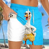  Voor heren Grappig Eend tekenfilm dieren Gevoerde shorts 2 in 1 zwemshorts Zwemshorts Medium Taille Hawaii Strandvakantie Zijzakken Met compressievoering Elastische tailleband met trekkoord Ontwerper