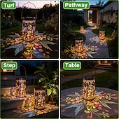 billiga Pathway Lights &amp; Lanterns-färgglad solcellslykta med kolibri, trädgårdspresenter för kvinnor och mammor, hängande utomhuslampor, vattentät dekorativ metalllampa för uteplats, gård, veranda, däck, bakgård, gångväg
