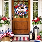 economico 250° Anniversario degli Stati Uniti-decorazioni in legno per il 4 luglio, ghirlande patriottiche per la porta d'ingresso, decorazioni per il giorno dell'indipendenza, segno stellare di benvenuto, decorazione per il Memorial Day da