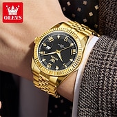 voordelige Quartz Watches-OLEVS Mens Luxury Watch Classic Green Face Two Tone Silver Gold Stainless Steel Waterproof Quartz Wristwatch with Date Luminous Hands Business Dress Fashion Watches for Men Gifts