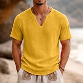 voordelige Katoenen Linnen T-shirts-Voor heren T-shirt Korte mouw Korte Mouw V-hals Zomer Effen Modieus Ontwerper Basic Zacht Casual Vakantie Straat Zwart Wit Geel Top T-shirt voor mannen