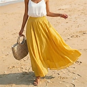cheap Vacation Skirts-Women's Linen Blend Vacation Skirt Casual Maxi High Waist Skirts Holiday turmeric White Sky Blue Dark Green Summer