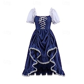 cheap Dresses-Gothic Medieval Renaissance Midi Dress Short Sleeves Princess Gentlewoman Noblewoman A-Line Square Neck Fancy Dress Women's Royal Halloween Carnival Party Renaissance Fair LARP Adults Dress Spring