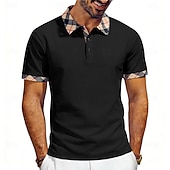 abordables Polo clásico para hombre-Hombre Camisetas polo Casual Negocio Diseño Manga Corta Básico Moderno Plaid Ligero Botones Verano Primavera Ajuste regular Azul Piscina Negro Blanco Rojo Azul Marino Albaricoque Camisetas polo