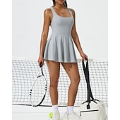 cheap Women's Tennis Dress-Women's Solid Colored Tennis Dress with Shorts Sports Dress Sleeveless Pocket Elastic Sweat-Wicking Breathable Tennis Golf Running Scoop Neck Dress Black White Green Tennis Clothing
