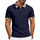 abordables Polo clásico para hombre-Hombre Camisetas polo Casual Negocio Diseño Manga Corta Básico Moderno Plaid Ligero Botones Verano Primavera Ajuste regular Azul Piscina Negro Blanco Rojo Azul Marino Albaricoque Camisetas polo