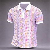 cheap Men's Printed Polo-Men's Paisley Polo Shirts Short Sleeve Polo Shirts Collared Shirts Casual Athleisure Outdoor clothing Daily Wear 3D Print Buttons Spring &amp; Summer Blue Purple Green